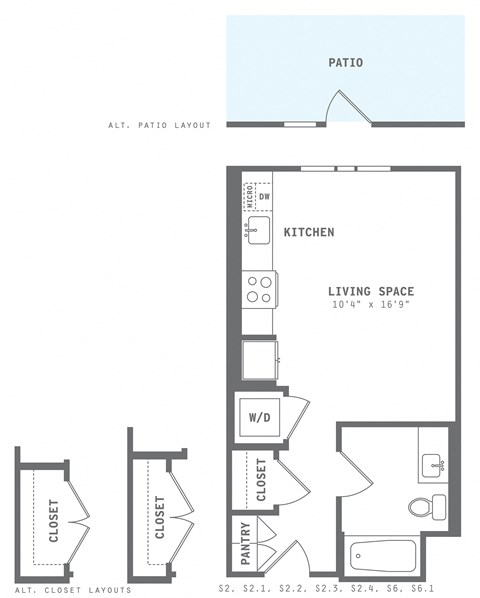 Floor plan for studio, 1 bath, 429 sqft